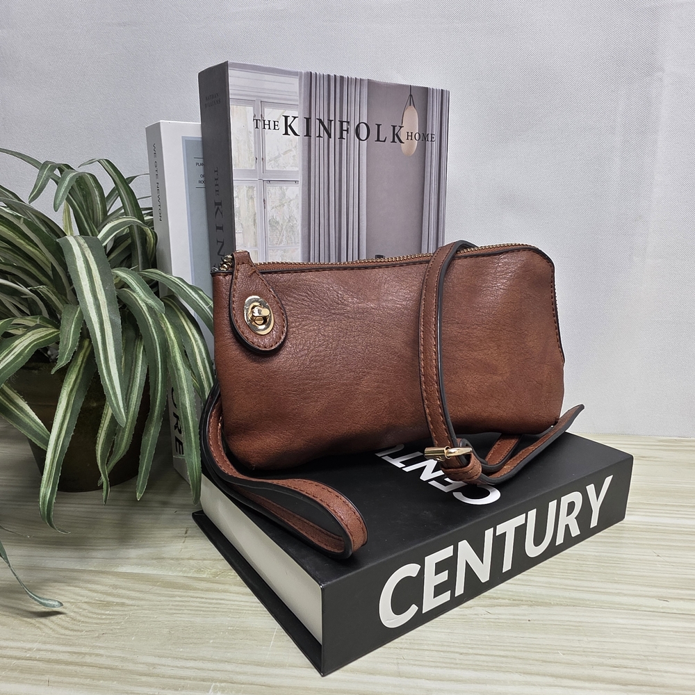 Brown Vegan Leather Wrislet Crossbody